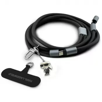 Karl Lagerfeld Ikonik Charm kabel USB-C na USB-C se šňůrkou, 1,2 m, černý