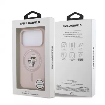 KARL LAGERFELD Silicone pouzdro pro Apple iPhone 17 Pro s MagSafe a držákem prstenu, růžové, kolekce Karl & Choupette
