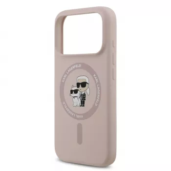 KARL LAGERFELD Silicone pouzdro pro Apple iPhone 17 Pro s MagSafe a držákem prstenu, růžové, kolekce Karl & Choupette