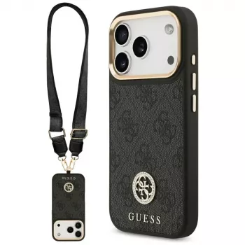 Guess 4G Strass Logo & Big Strap Metal Buttons MagSafe pouzdro pro iPhone 17 Pro, černé