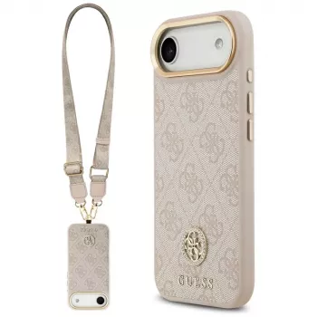 Pouzdro Guess 4G Strass Logo & Big Strap Metal Buttons MagSafe pro iPhone Air - růžové