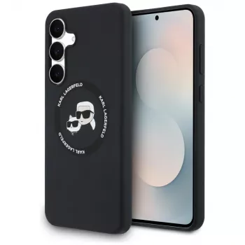 Pouzdro MagSafe Karl Lagerfeld Silicone Karl & Choupette Heads pro Samsung Galaxy S25 FE, černé