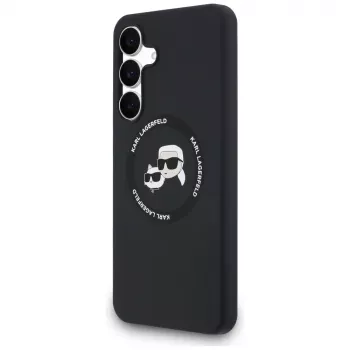 Pouzdro MagSafe Karl Lagerfeld Silicone Karl & Choupette Heads pro Samsung Galaxy S25 FE, černé