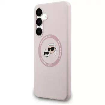 KARL LAGERFELD Silicone Karl & Choupette Heads MagSafe pouzdro pro Samsung Galaxy S25 FE, růžové