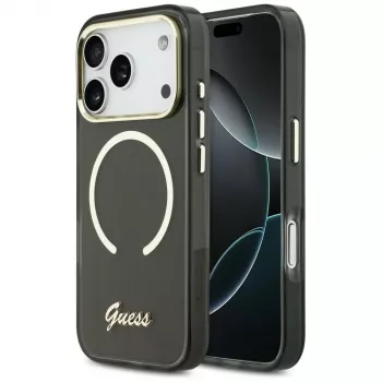Guess IML Script Metal MagSafe pouzdro pro Apple iPhone 17 Pro, černé