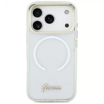 Guess IML Gradient Script Metal MagSafe pouzdro pro Apple iPhone 17, bílé