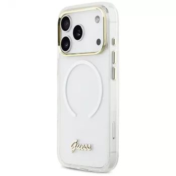 Guess IML Gradient Script Metal MagSafe pouzdro pro iPhone 17 Pro Max, bílé