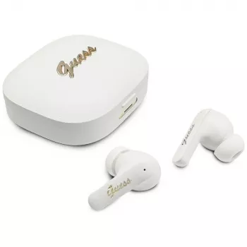 Bezdrátová sluchátka True Wireless Stereo Guess Script Metal Logo, bílá