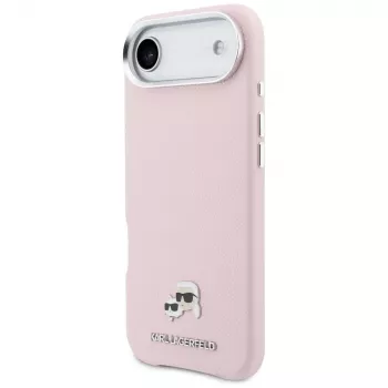 KARL LAGERFELD Karl & Choupette Head Pins Saffiano MagSafe pouzdro pro Apple iPhone Air, růžové