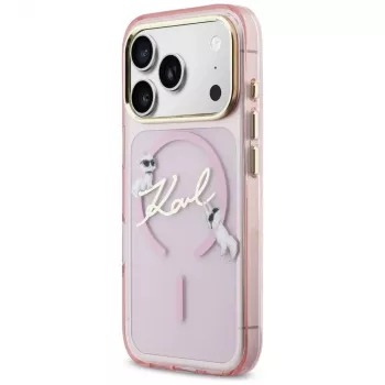 Karl Lagerfeld IML Choupettes KarlScript Logo MagSafe pouzdro pro Apple iPhone 17 Pro, růžové