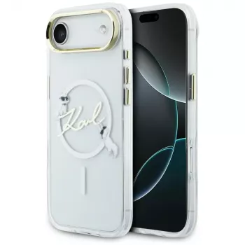 Karl Lagerfeld IML Choupettes KarlScript Logo MagSafe pouzdro pro iPhone Air, průhledné