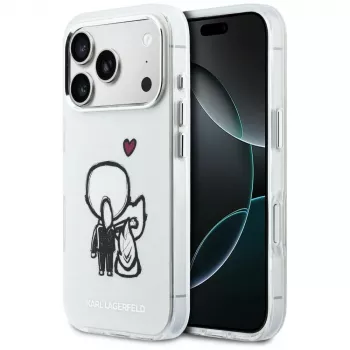 Pouzdro MagSafe Karl Lagerfeld Karl & Choupette Back pro iPhone 17 Pro, průhledné