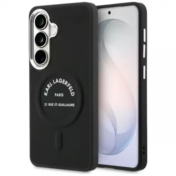 Pouzdro MagSafe se stojánkem a reliéfním kroužkem KARL LAGERFELD pro Samsung Galaxy S26, černé