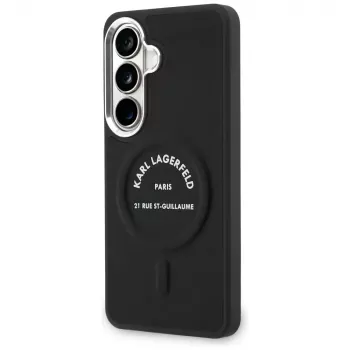 Pouzdro MagSafe se stojánkem a reliéfním kroužkem KARL LAGERFELD pro Samsung Galaxy S26, černé