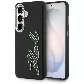 KARL LAGERFELD Grained Signature Metal Resin Logo pouzdro pro Samsung Galaxy S26, černé