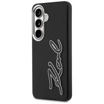 KARL LAGERFELD Grained Signature Metal Resin Logo pouzdro pro Samsung Galaxy S26, černé