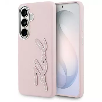 Karl Lagerfeld Grained Signature Metal Resin Logo pouzdro pro Samsung Galaxy S26 růžové