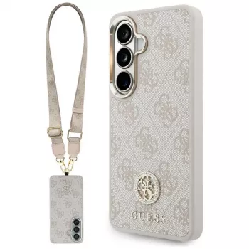 Guess 4G Big Rhinestone Triangle Strap MagSafe Pouzdro na telefon a sada poutek pro Samsung Galaxy S26, růžová