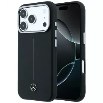 Pouzdro MagSafe Mercedes-Benz Leather Semi Wrap Iconic Line pro iPhone 17 Pro, černé