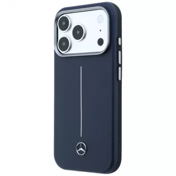 Pouzdro MagSafe Mercedes Leather Semi Wrap Iconic Line pro iPhone 17 Pro Max, námořnická modrá
