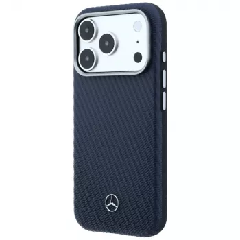 Pouzdro MagSafe Mercedes Leather Semi Wrap s dřevěným efektem pro iPhone 17 Pro Max, námořnická modrá