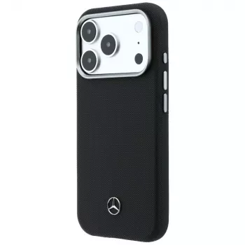Pouzdro MagSafe Mercedes Leather Semi Wrap s dřevěným efektem pro iPhone 17 Pro Max, černé