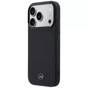 Pouzdro MagSafe Mercedes-Benz Leather Mesh with Bow Line pro iPhone 17 Pro, černé