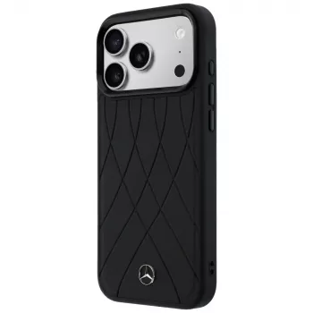 Mercedes-Benz kožené pouzdro s Crossed Lines MagSafe pro iPhone 17 Pro, černé