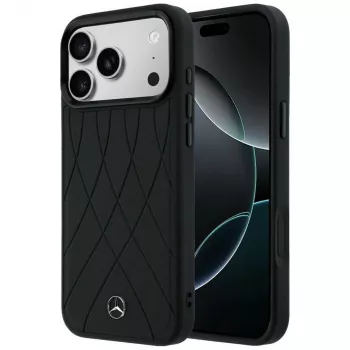Mercedes-Benz kožené pouzdro s Crossed Lines MagSafe pro iPhone 17 Pro Max, černé