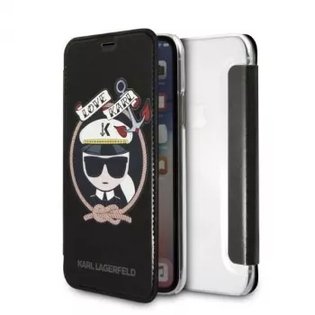 Karl Lagerfeld KLFLBKPXKSB Signature Glitter kryt kniha pro iPhone X/Xs, černý