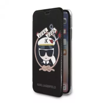 Karl Lagerfeld KLFLBKPXKSB Signature Glitter kryt kniha pro iPhone X/Xs, černý