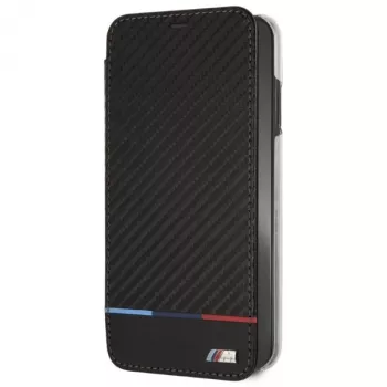 BMW M Carbon Tricolor Stripe kryt kniha pro Apple iPhone XS Max – černý