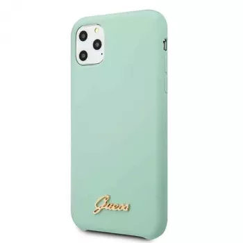 Guess GUHCN58LSLMGG iPhone 11 Pro zelený silikonový pevný kryt s vintage zlatým logem