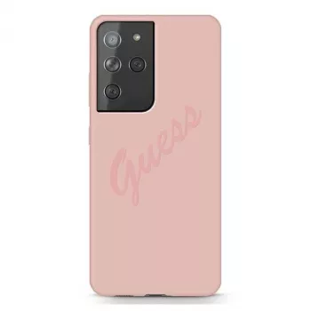 Guess GUHCS21LLSVSPI Script Vintage tvrdé pouzdro pro Samsung Galaxy S21 Ultra (SM-G998) - růžové