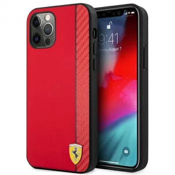 Ferrari FESAXHCP12LRE iPhone 12 Pro Max 6,7 inch červené pouzdro Hardcase On Track Carbon Stripe
