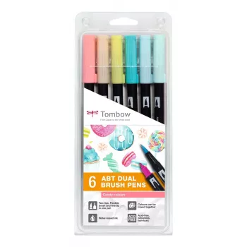 Tombow ABT-6P-4 sada Dual Brush Pen - 6 fixů - jemný a štětcový hrot - vícebarevná - kulatá