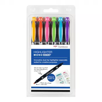 Tombow MONO Edge sada zvýrazňovačů - hrot seříznutý a kulatý 3,8mm 0,8mm linka mix (6 ks)