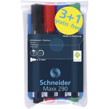 Schneider Maxx 290 fix na bílou tabuli a flipchart, mix barev 2,0 - 5,0 mm, balení 4 ks