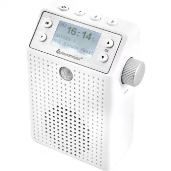 Soundmaster DAB60WE zásuvkové rádio DAB+, FM, Bluetooth, USB, hands-free, odolné proti stříkající vodě, bílé
