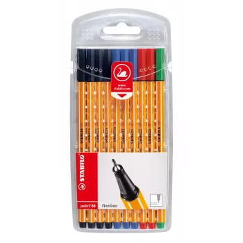 Fineliner STABILO point 88 0,4 mm – mix barev (černá, modrá, zelená, červená) – blistr
