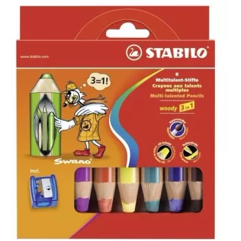 Sada pastelek STABILO woody 3 v 1 Multi – 6 ks – mix barev