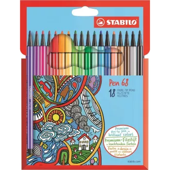 Popisovač STABILO Pen 68 Fine 18 barev, mix, kulatý hrot 1 mm