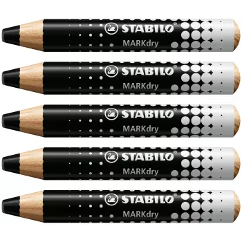 Fix na bílé tabule STABILO MARKdry černý, sada 5 ks