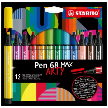 Sada popisovačů STABILO Pen 68 MAX ARTY Edition se seříznutým hrotem, 12 ks, v plastovém pouzdře