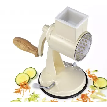 Zassenhaus Bubnové struhadlo Classic Cream – 3bubnové rotační struhadlo s nerezovými bubny, přísavkou, ergonomickou klikou