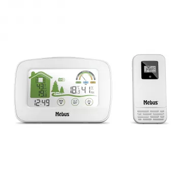 MEBUS 40903 Wireless Weather Station with Outdoor Sensor, LCD Display, DCF Radio Clock, Weather Forecast, Moon Phase, Black