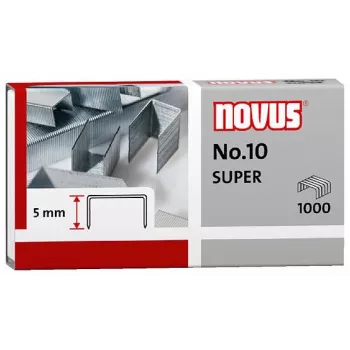 Sponky Novus Dahle No.10 SUPER 5 mm délka ramene nerez 1000 sponek kapacita 20 listů