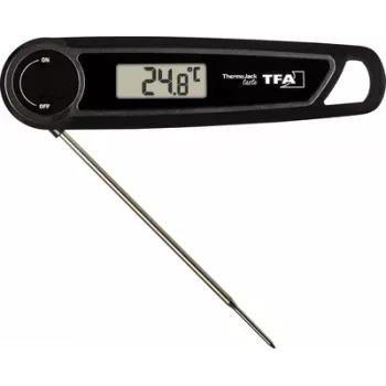 TFA THERMO JACK TASTE Digital Kitchen Thermometer with Timer and Alarm, Stainless Steel Probe, 160 mm, -50 to +300 °C, LCD Display, Black/White