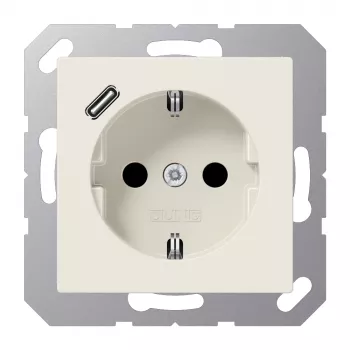Zásuvka SCHUKO JUNG A 1520-18 C 16 A s USB nabíječkou (JUNG Quick Charge) 1 x Type-C, Safety Plus, série AS, bílá (ivory)