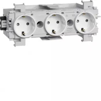 HAGER GS30019016 3násobná zásuvka, polární bílá, pružinové svorky